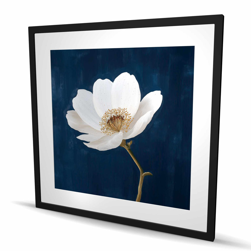 Branche crochue - impression florale encadrée botanique blanche, H 36 po x l 36 po, Noir