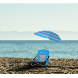 Folding Beach Chairs with Umbrella, Low Beach & Camping Chair for Adults (1 Pack, Orange)