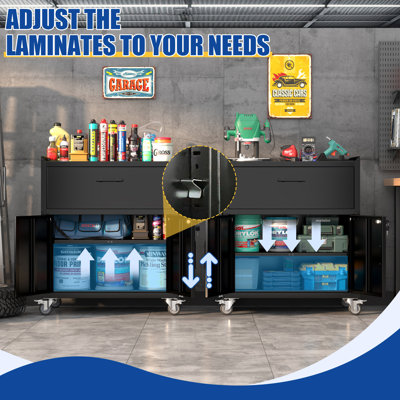 2 Door + 1 Drawer Tool Cabinets For Garage, Lockable Garage Storage Cabinet, Locking Metal Storage Cabinet With Wheels, Rolling Tool Chest