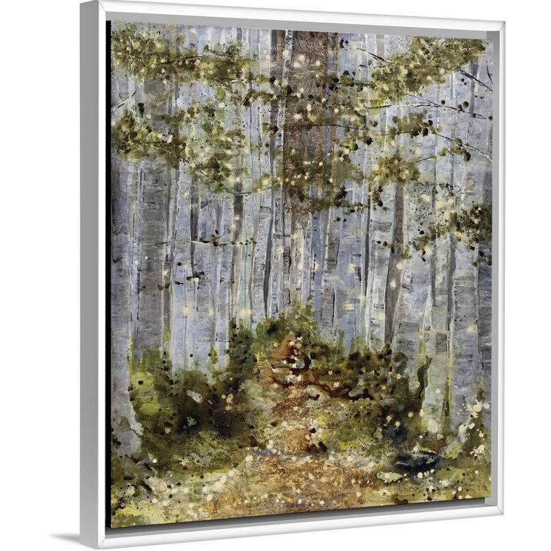 « mossy path », peinture sur toile, H 25,7 po x l 21,7 po x p 1,75 po, Cadre flottant blanc