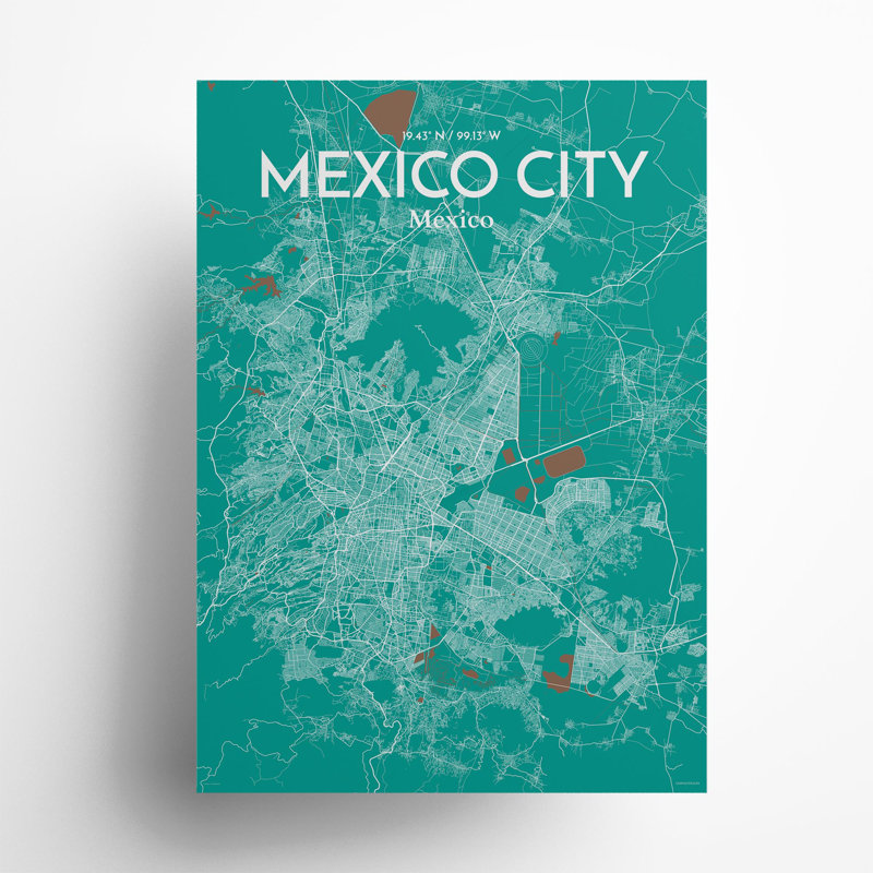 Mexico City Map in Nature 1 Piece Wall Art, 27.6cm H x 19.7cm W x 0.05cm D