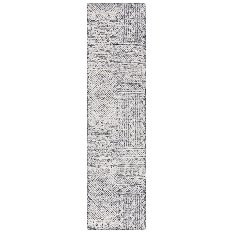 Tapis noir / ivoire en laine touffetée à la main Amzie Southwestern, Tapis de couloir 2 pi 3 po x 9 pi