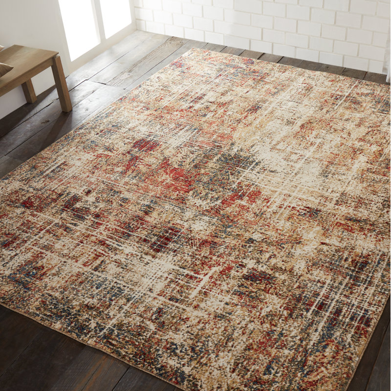 Holsworthy Abstract Area Rug in Ivory/Brown, Rectangle 5'5" x 7'7"