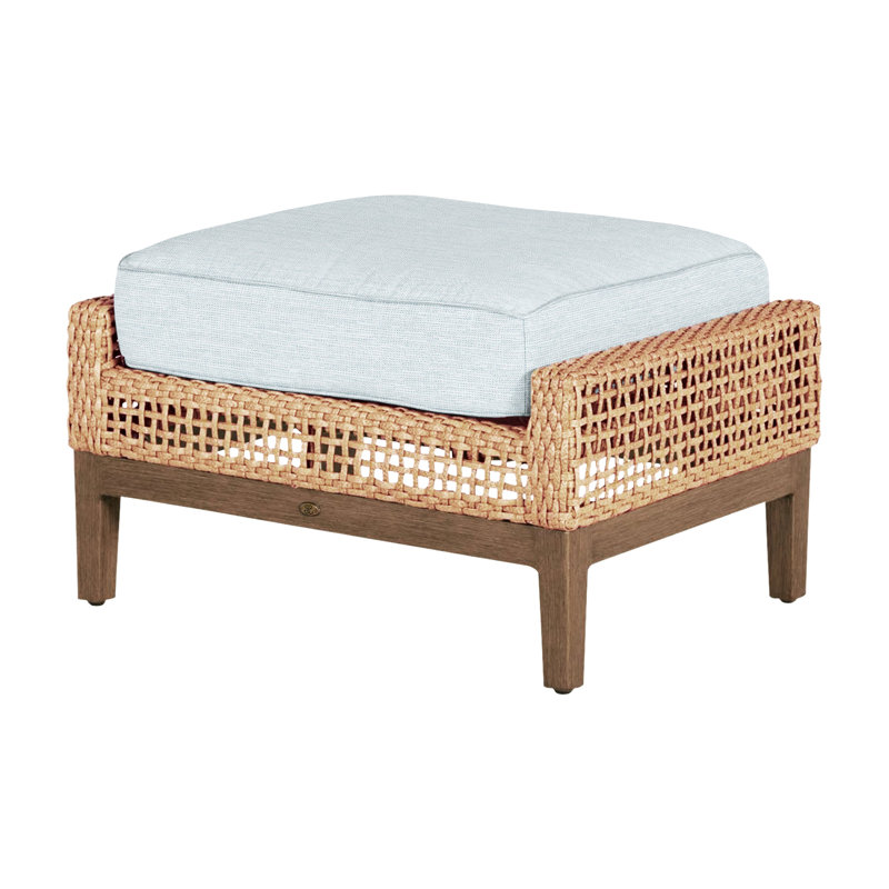 Repose-pieds d'extérieur tissé en osier Peninsule, Raphia clair / bois de santal naturel, Welt + bourre standard