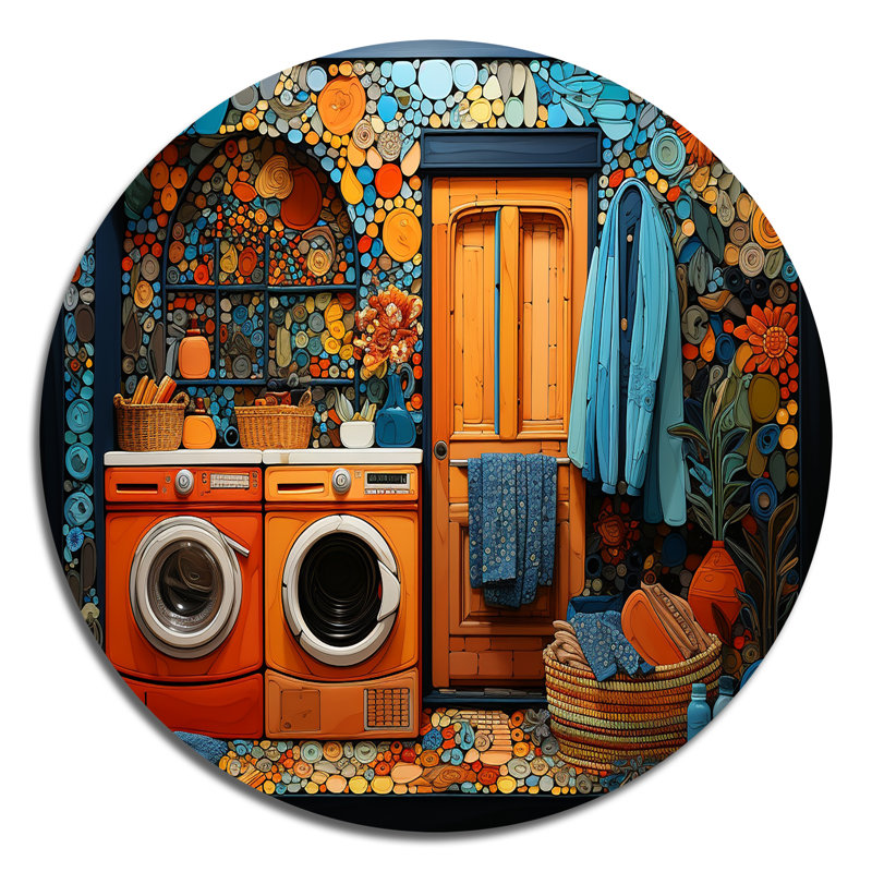 Blanchisserie Popart Room - Illustration ronde art en métal, H 29 po x l 29 po