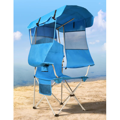 Chaise de plage avec abat-jour, chaise de camping pliante avec auvent et porte-gobelet