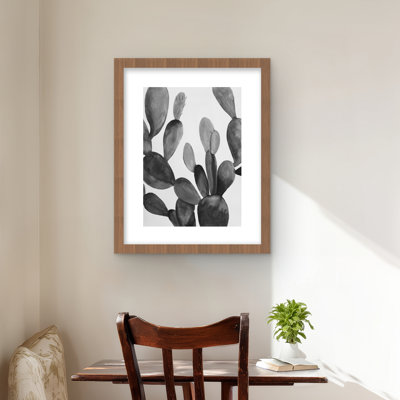 Cactus en niveaux de gris - reproduction mat exotique encadrée pour la décoration intérieure