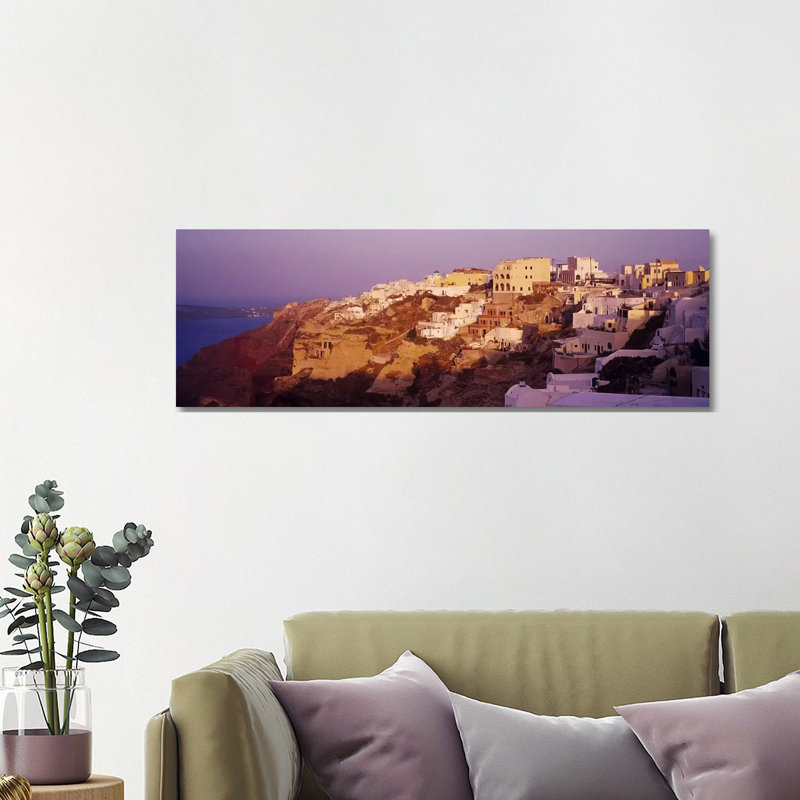 Town on a Cliff, Santorini, Greece 1 Piece Wrapped Canvas Panoramic Wall Art, 121.92 cm H x 40.64 cm W x 3.175 cm D
