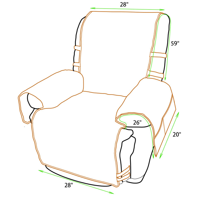Housse imperméable en microsuède pour fauteuil inclinable à coussins carrés / rectangulaires, Chocolat