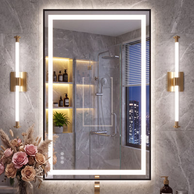 Miroir de salle de bain / meuble-lavabo / miroir à cadre noir en verre trempé à l'avant et à l'arrière avec certification UL