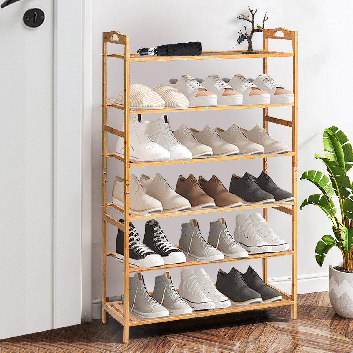 HOOBRO Shoe Organizer, 8 Cube Shoe Rack with Door, Holds 32 Pairs of Shoes,  8 Tier