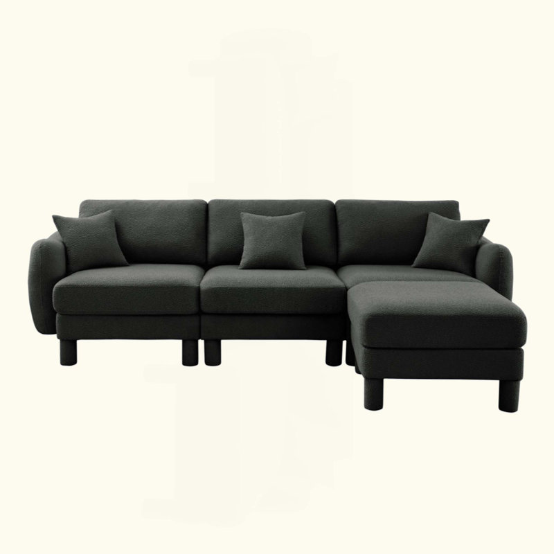 Canapé modulaire convertible en L à 3 places Boucle Fabric avec accoudoirs en forme de coquillage et repose-pieds amovible