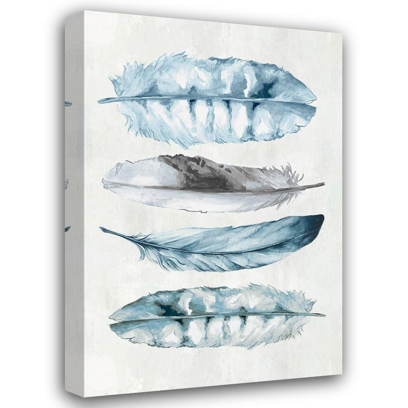 Art sur toile tendue Red Barrel Studio Watts, Eva: Indgio Feathers II, H 24 po x l 17 po
