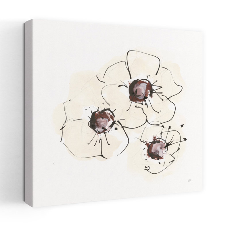 Art contemporain coquelicots ivoire, H 18 po x l 18 po