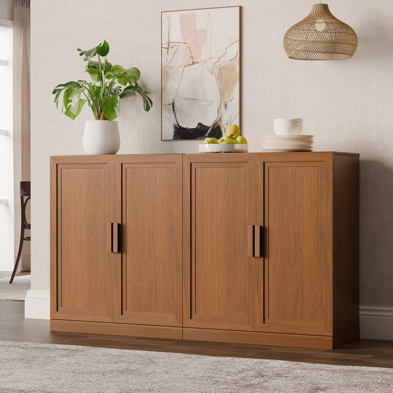 Buffet à portes en bois avec tablettes réglables, Naturel, H 36 po x l 31 po x P 16 po