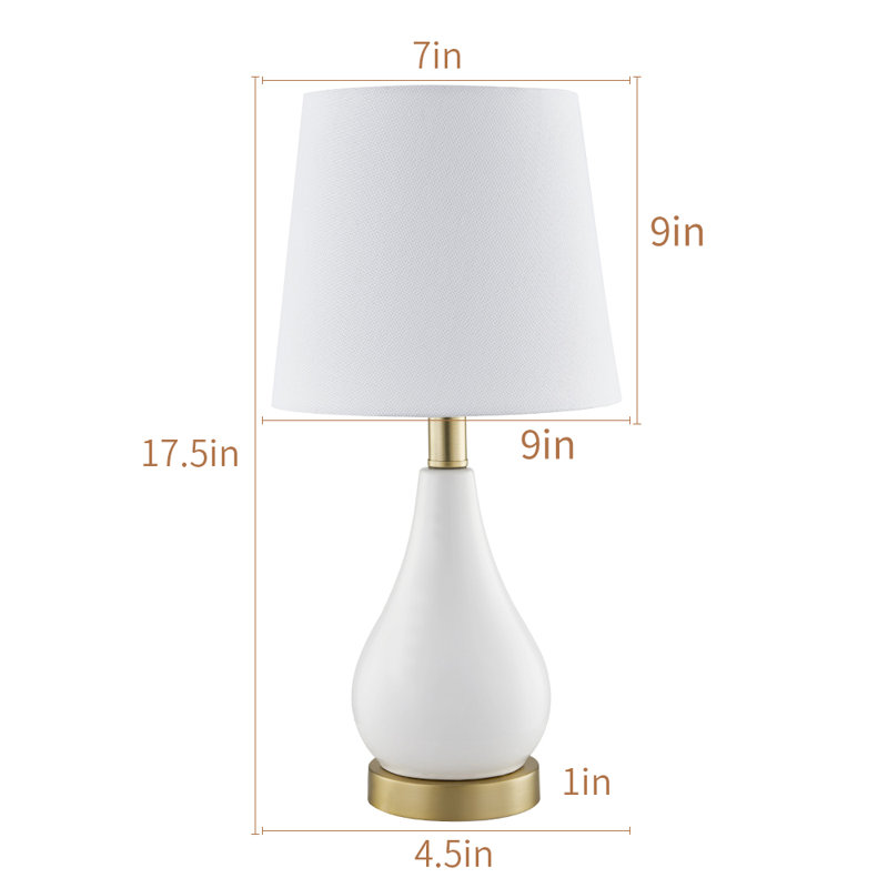 Ensemble de lampes de table modernes en céramique 18 "avec ports USB et base en bronze antique poli Conyer, Blanc