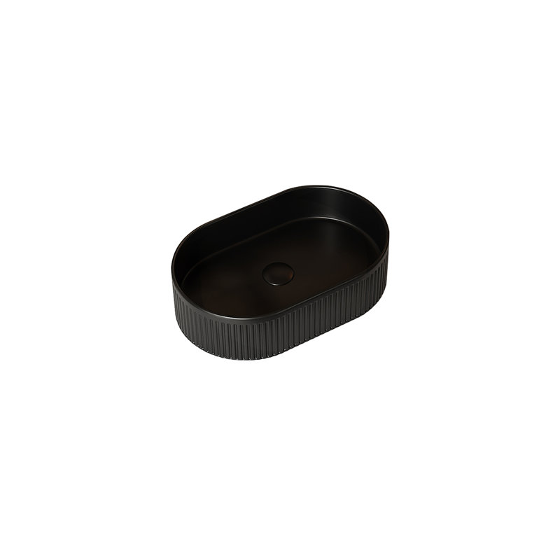20'' Bathroom Sink, Oval Striped Vessel Ceramic Basin Without Faucet, No Cabinet, Black