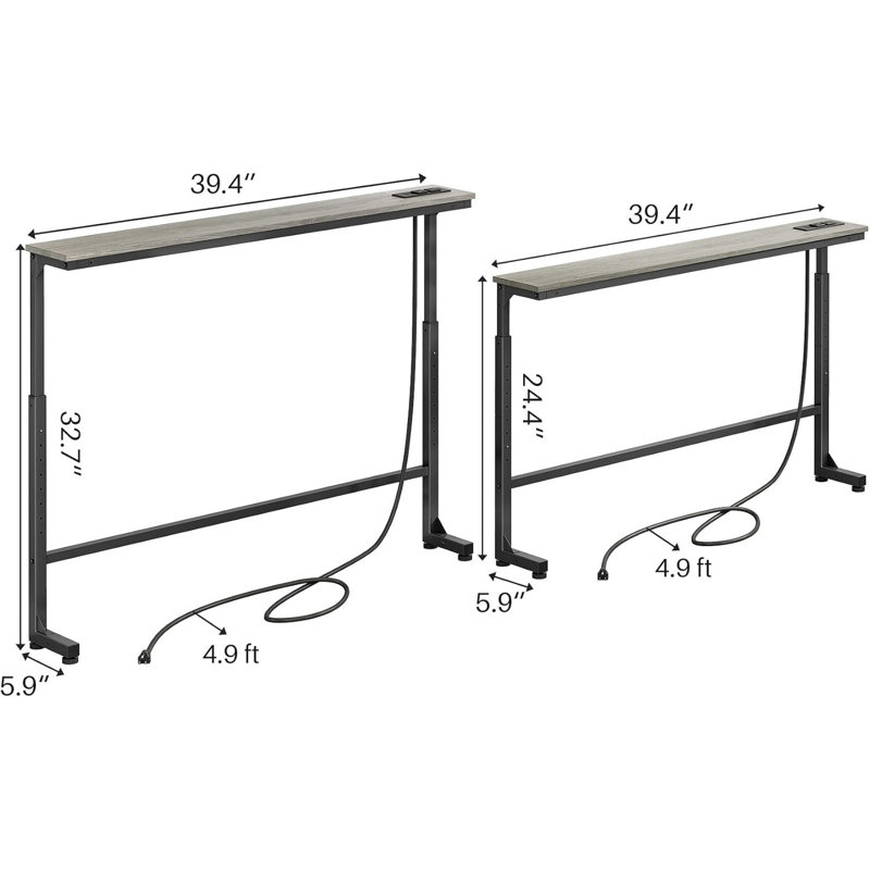 2-Pack Narrow Console Table Behind Sofa Couch Design With Adjustable Height (25"-33") & Built-In Power Outlets Includes 4.9' Power Cord - 5.9" D