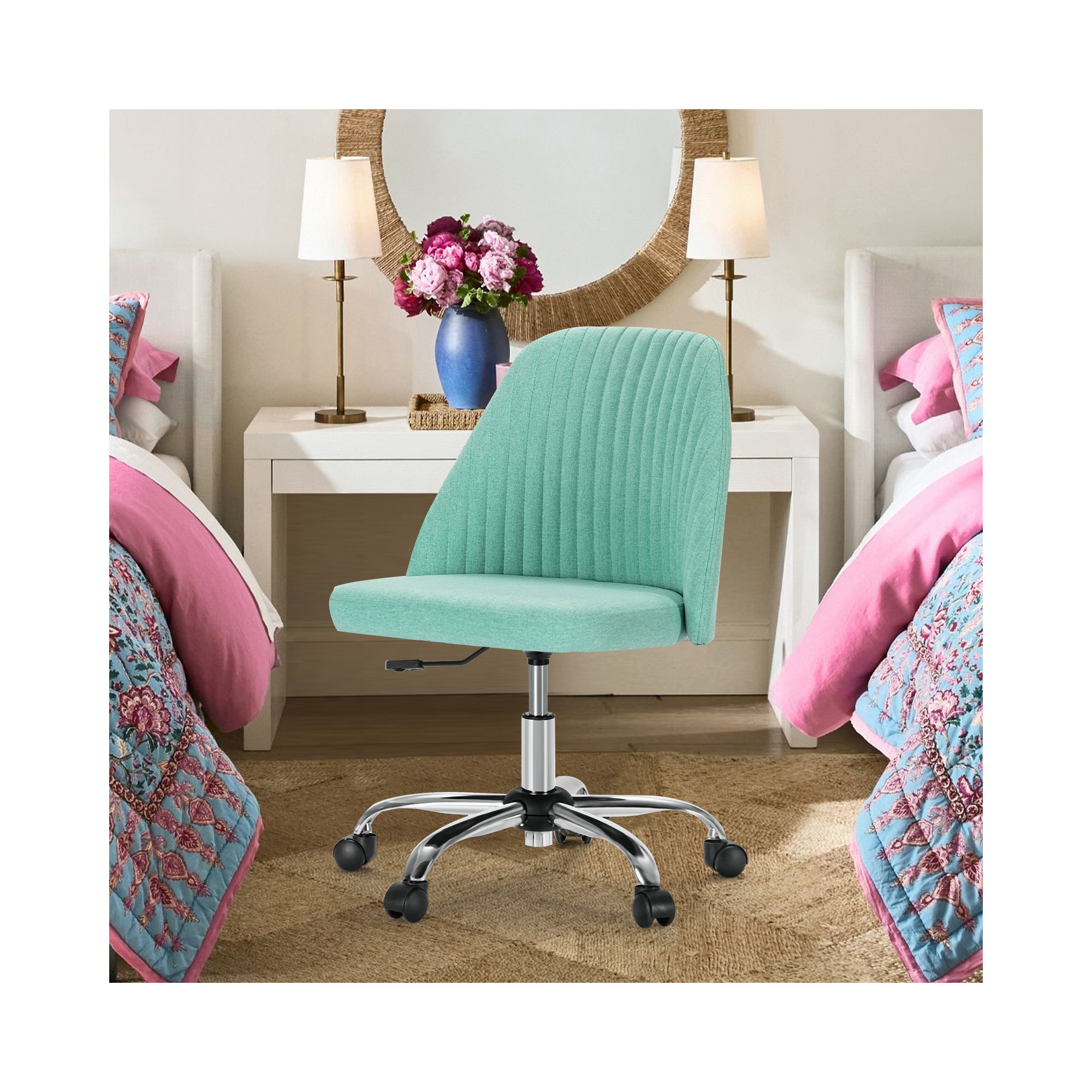 Task Chair Office Desk Chair Make Up Chair With Wheels(Set Of 2), Green