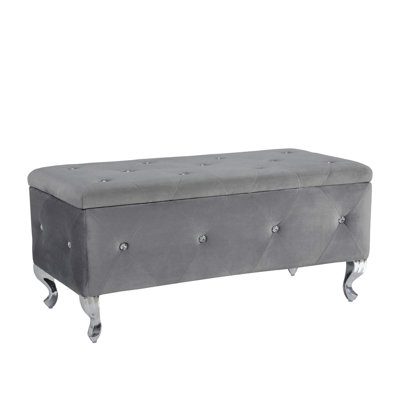 Tufted Storage Ottoman Bench For Bedroom End Of Bed Large Upholstered Storage Benches Footrest With Crystal Buttons For Living Room Entryway