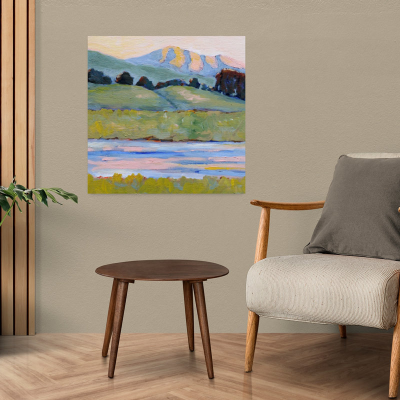 Peaceful River Mountains, paysage abstrait contemporain rustique, art mural, H 24 po x l 24 po