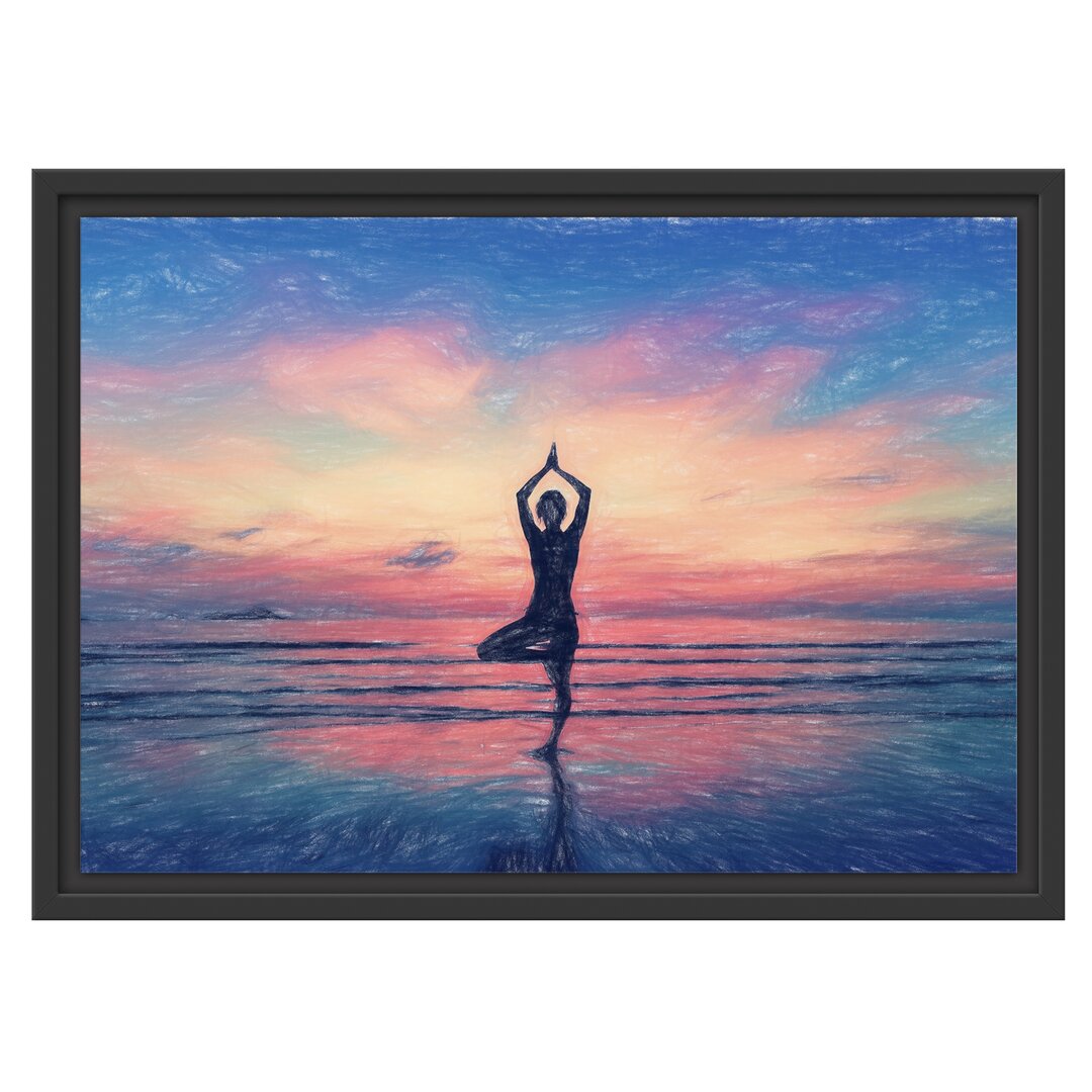 Gerahmtes Wandbild Yoga am Strand