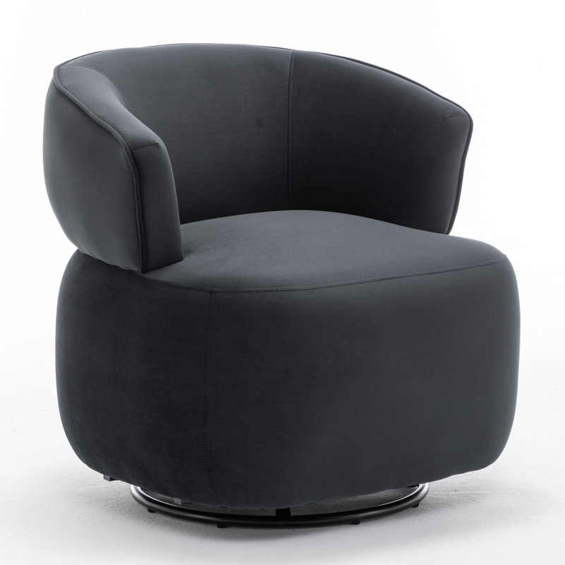 Olevide Swivel Barrel Chair, Black Velvet