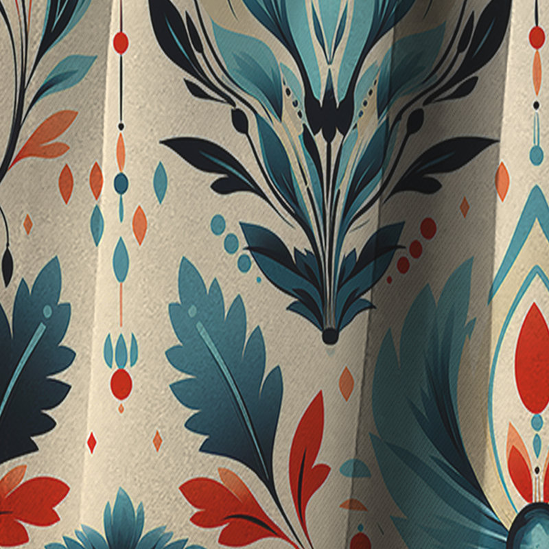 Teal And Beige Ikat Mosaic Fusion - Ikat Curtain - Blackout Ikat Curtain - 1 Panels, 52" W x 90" L