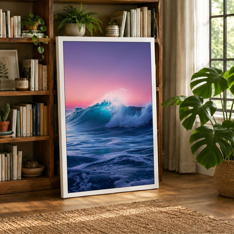 Wave at Twilight Coastal - Wrapped Canvas, 36x24 - 91.4 x 61.0 cm, Sage Border