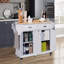 Îlot de cuisine avec comptoir en bois d'hévéa, chariot de cuisine sur 5 roulettes avec armoire de rangement, 2 tiroirs supérieurs et un tiroir de rangement central à double couche-1080974626