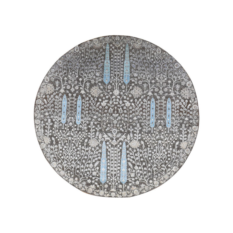 Tapis rond en soie et laine nouÃ© Ã  la main, motif cyprÃ¨s brun, 10 pi x 10 pi, 506568781F814D2E9C3146EF88CD9FA9