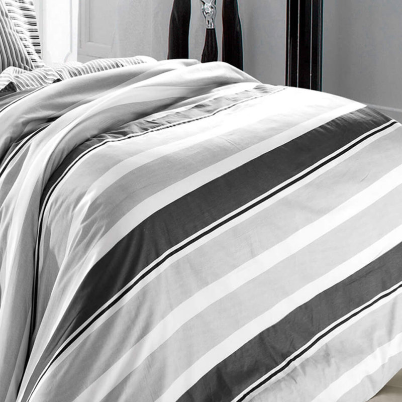 Ensemble de housse de couette réversible en coton standard gris / blanc 4 pièces Trenton, Simple