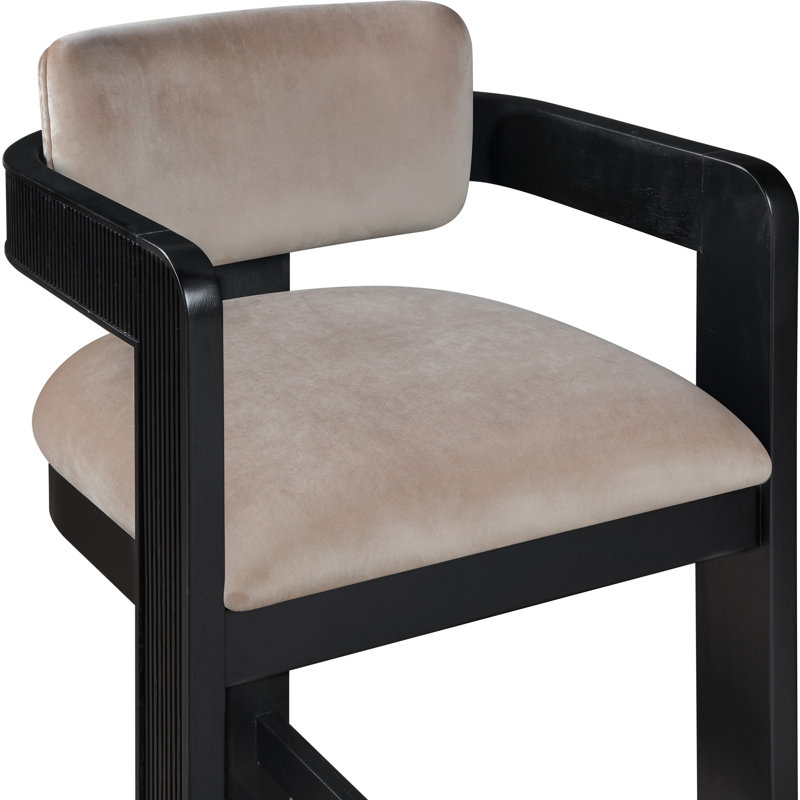 Tabouret rembourré Sacha Howley, Noir, Velours, Taupe