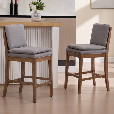 Upholstered Counter Stool with Solid Wood Legs
