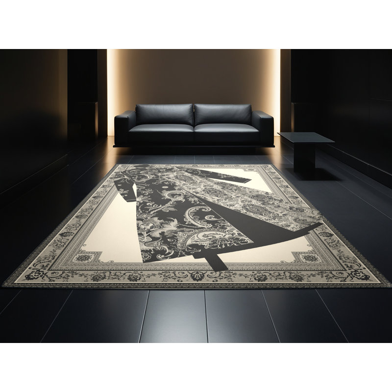 Tapis oriental gris et noir lavable à la machine Buckland, 6 X 9