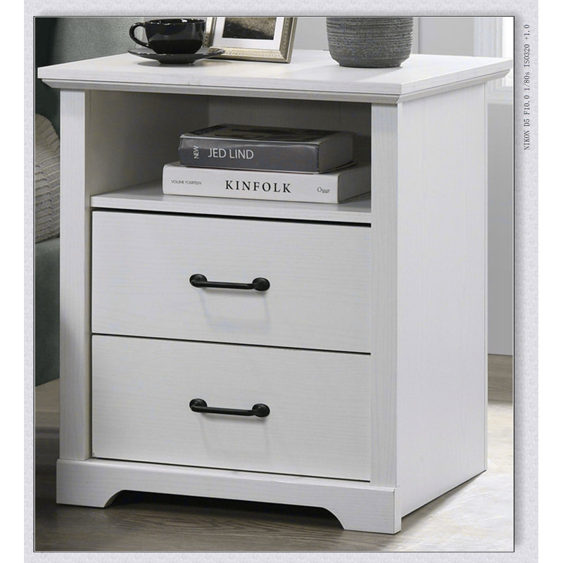 Table de chevet 2 tiroirs l 22 po avec ports de chargement USB, Chêne clair