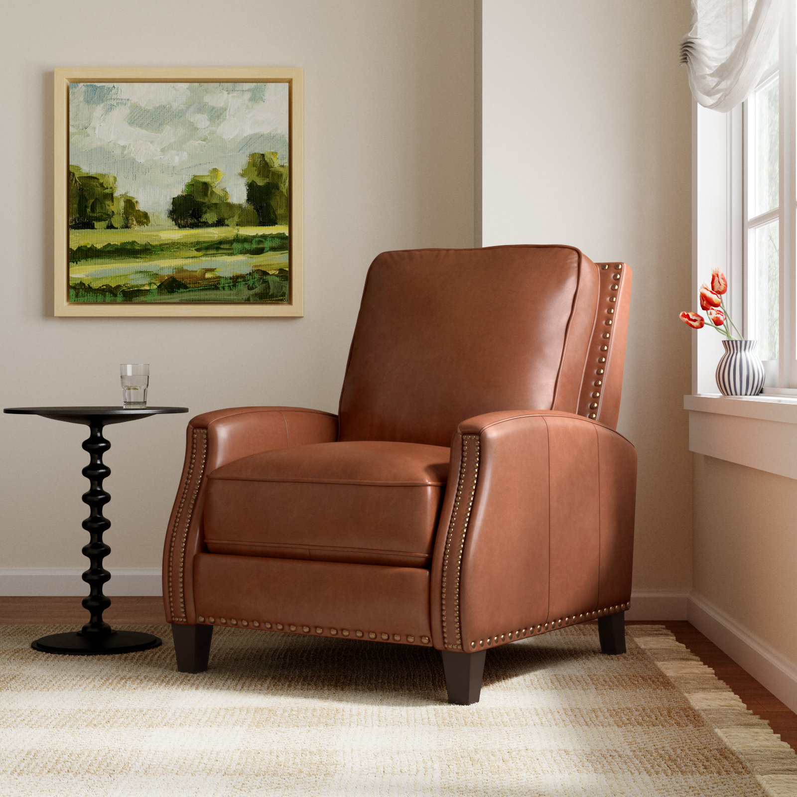 Llewellyn 31" Wide Leather Manual Standard Recliner, Brown Top Grain Leather