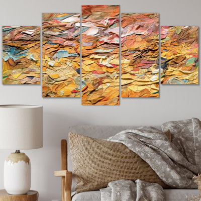 «Terracotta Bliss Texture Abstract I», art mural abstrait, salon, 5 panneaux
