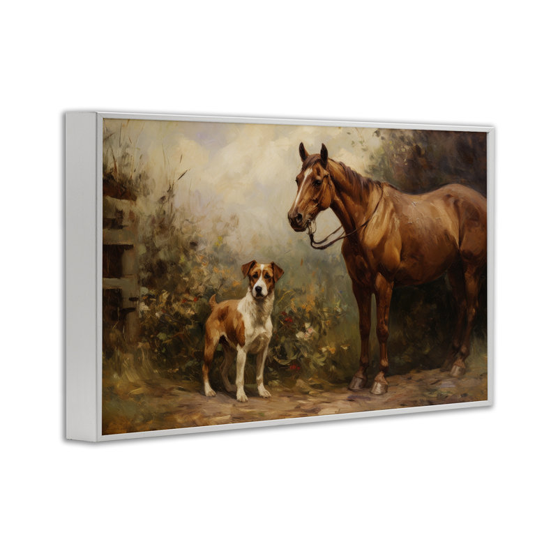 Cheval et chien dans la nature, estampe numérique par Petal Prints Design, Estampe numérique encadrée blanc bord de mer