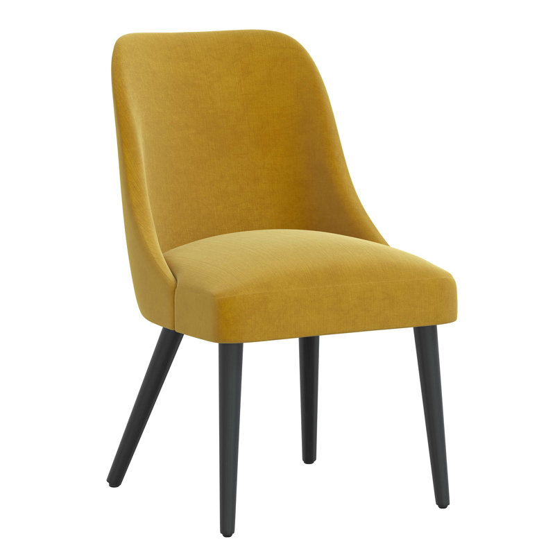 Chaise en bois massif Lozelle, Bois noir, Velours performance citronnelle