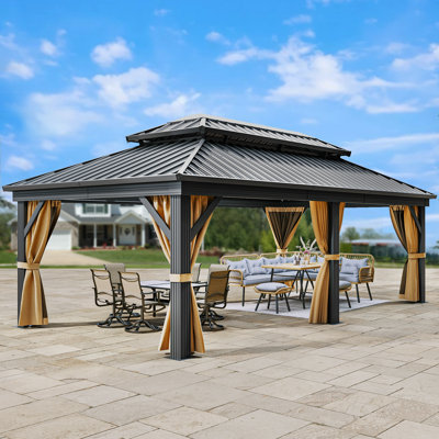 Pavillon de jardin en aluminium à toit double avec toit rigide