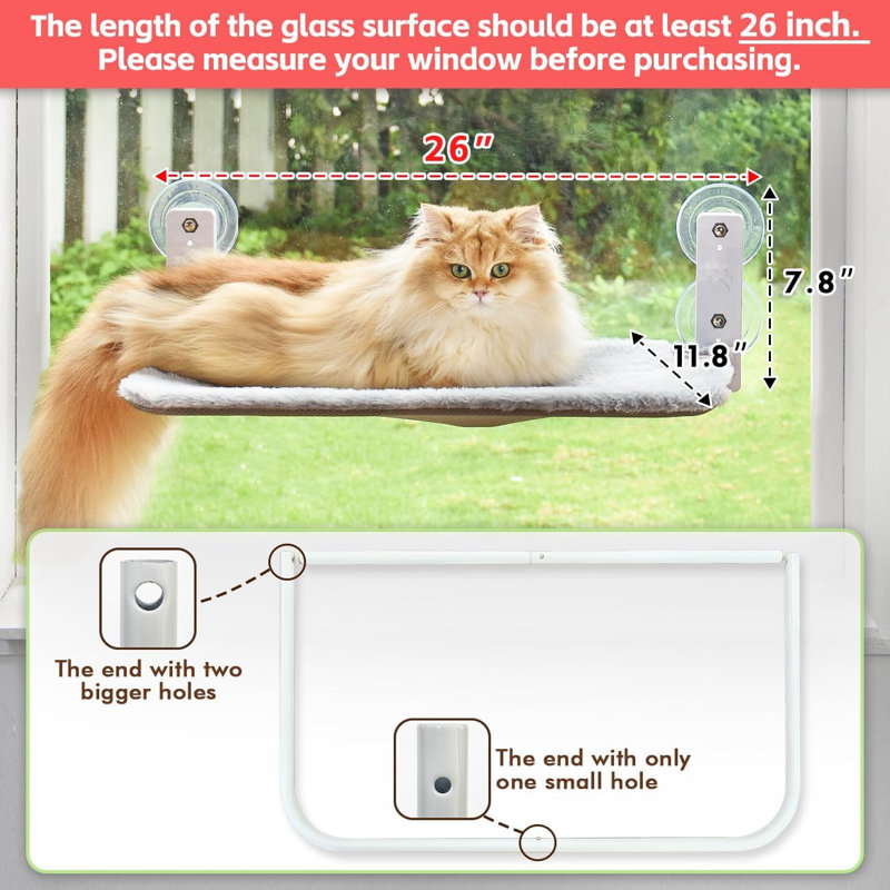 Perchoir pour fenêtre sans cordon, hamac pour mur avec 4 ventouses, structure en métal solide et housse réversible, lit pour chat pliable