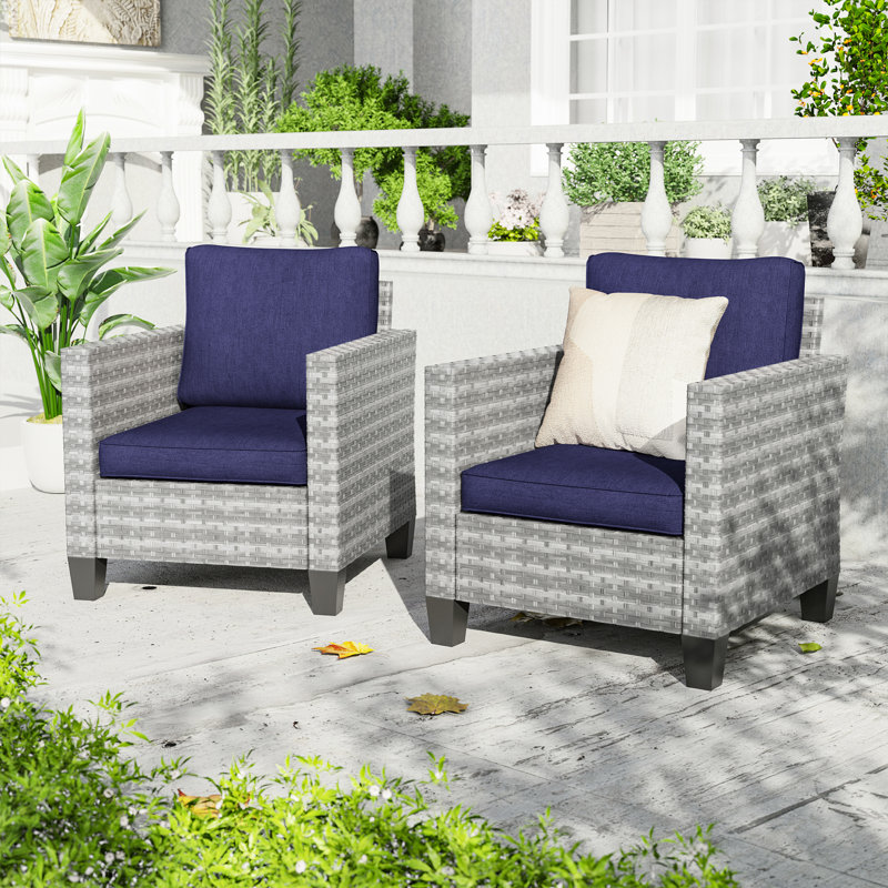 Arejas Outdoor Lounge Chair with Cushions, Gray, Navy