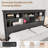 Full Size Bed Frame with Bookcase Headboard, 2-Tier Storage, Charging Station-1998693901
