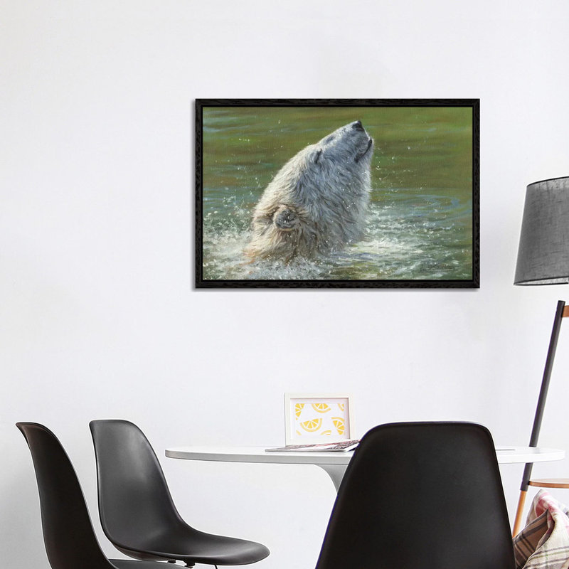Polar Bear Splash 1 Piece Wall Art on Canvas, 101.6 cm H x 66.04 cm W, Black Framed