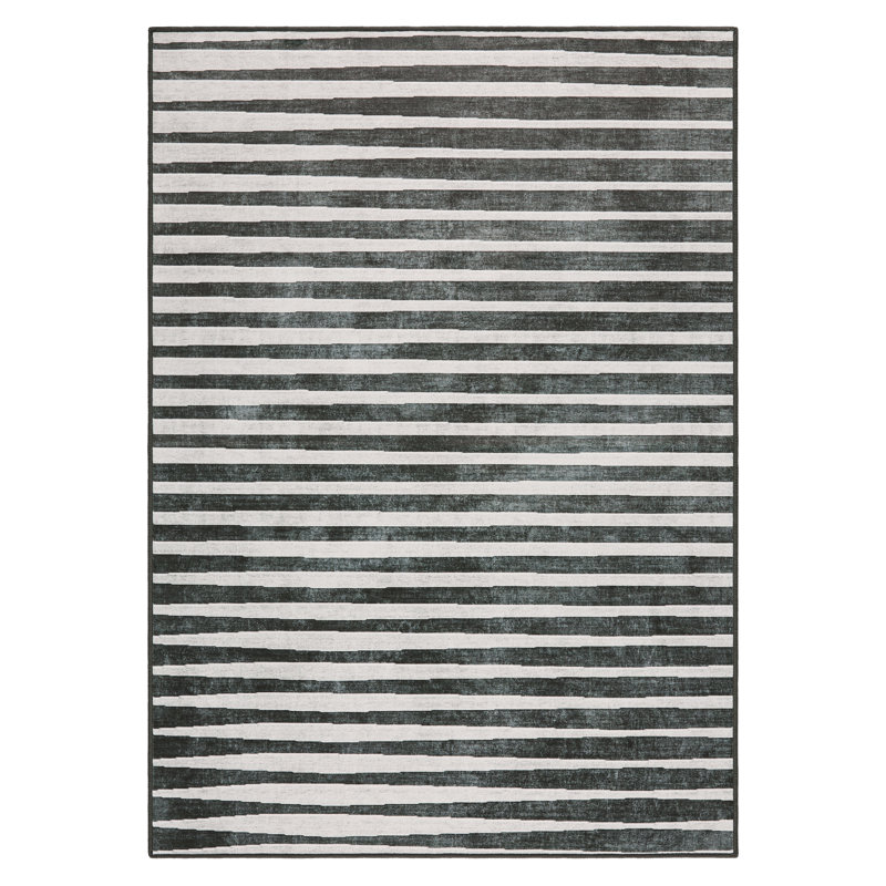 Tapis lavable à la machine EVERWASH Haven Modern Stripe avec technologie AirFlo, noir / gris, 8 pi x 10 pi, Noir / Gris
