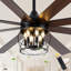 Ventilateur de plafond 72 pouces à 8 pales avec lumières, ventilateur de plafond noir réversible 6 vitesses pour grande pièce