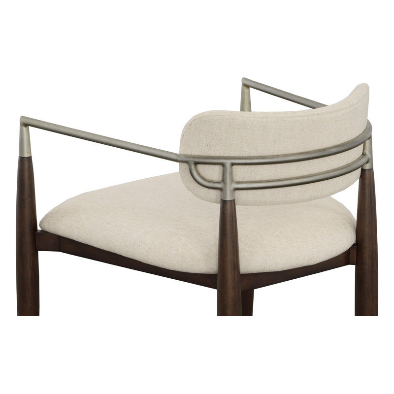 Ecru Upholstered Counter Stool with Metal Accents