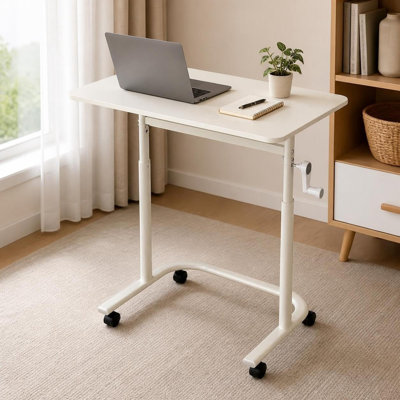Table d'appoint en forme de C à hauteur réglable, bureau mobile assis-debout avec roulettes verrouillables, plateau pivotant à 360° pour ordinateur portable et télévision, table d'appoint étroite pour manger, travailler, écrire et lire