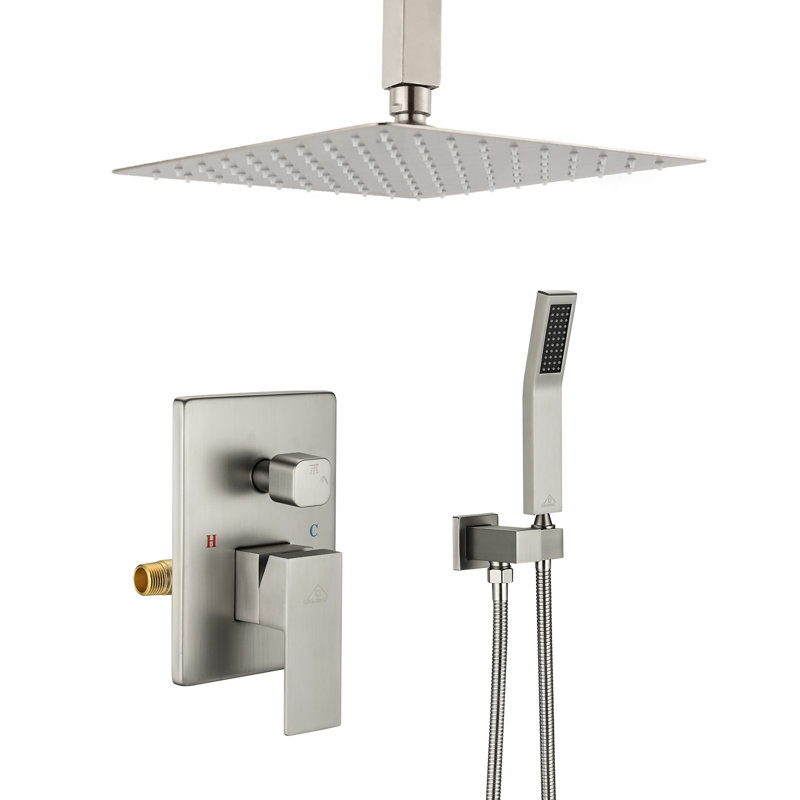 Système de douche complet à pression équilibrée avec valve brute, Nickel brossé